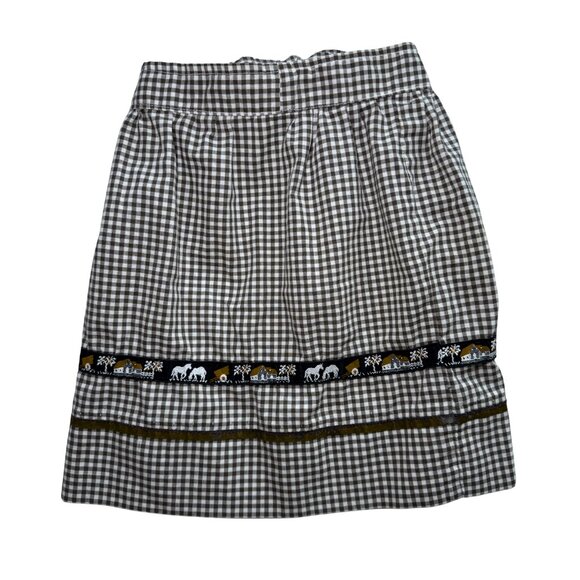 Brown & White Kids Gingham Apron with Horses & Barn Trim Handmade - Picture 1 of 4